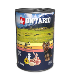 Konzerva ONTARIO Dog Lamb, Rice and Sunflower Oil 400g
