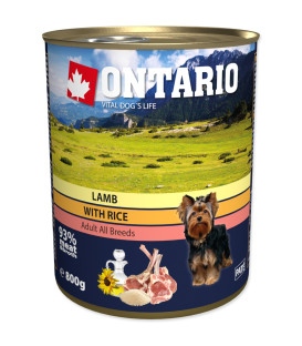 Konzerva ONTARIO Dog Lamb, Rice and Sunflower Oil 800g
