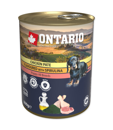 Konzerva ONTARIO Puppy Chicken Pate Flavoured With Spirulina And Salmon Oil 800g