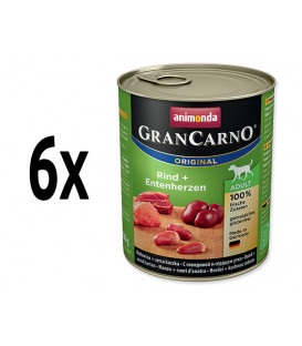 6x Animonda GRANCARNO® dog adult hovězí + kachní srdce 800g