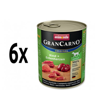6x konzerva ANIMONDA Gran Carno hovězí + kachní srdce 800g