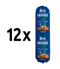 12x salám BRIT Premium Sausage Turkey & Peas 800g