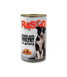 Konzerva RASCO Dog drůbeží kousky ve šťávě 1240g
