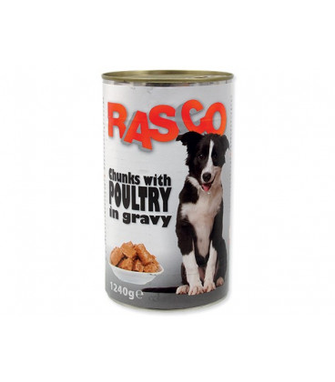 Konzerva RASCO Dog drůbeží kousky ve šťávě 1240g
